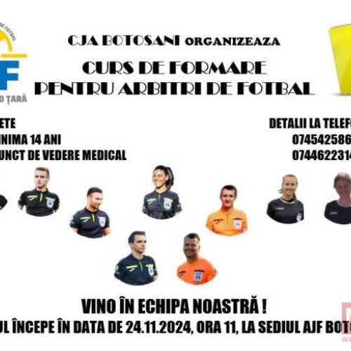 AJF Botoșani organizează curs gratuit pentru formarea arbitrilor de fotbal