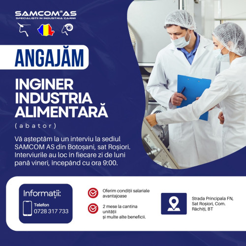 Angajări la Samcom AS: inginer industria alimentară căutat