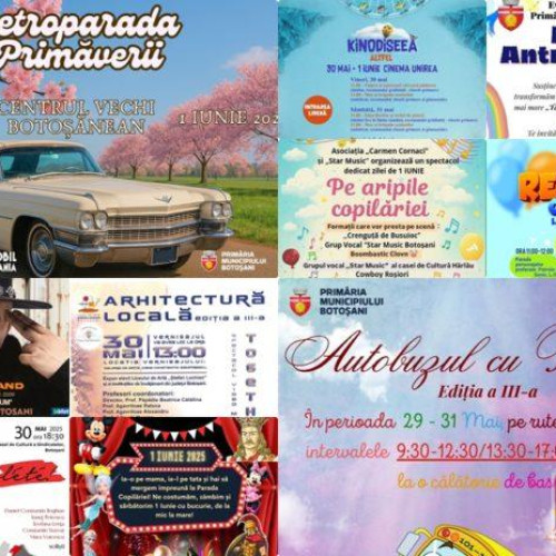 Botoșaniul devine, în acest weekend, focarul copilăriei, potrivit monitorulbt.ro. Orașul se pregătește pentru o serie de evenimente dedicate Zilei Internaționale a Copilului, care vor aduce muzică, spectacole, filme și personaje de poveste pentru toți micuții.