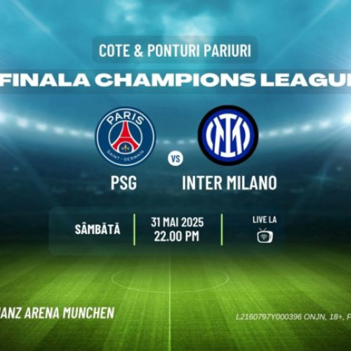 Finala UEFA Champions League 2024/2025, programată pentru această sâmbătă, va avea loc pe Allianz Arena din Munchen, unde PSG și Inter Milano se vor întâlni în ultima etapă a competiției, conform monitorulbt.ro. Meciul va începe la ora 22:00, ora României, și va fi arbitrat de Istvan Kovacs.